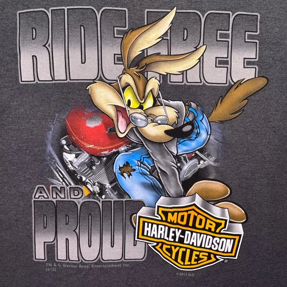 Harley-Davidson Men T-Shirt 2XL Gray Looney Tunes Wile E Coyote Taz Doug's SC